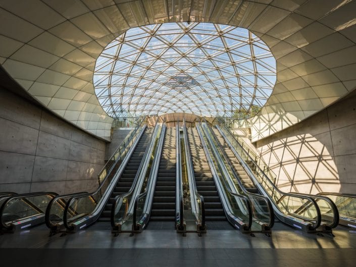 architecture photography escalators entrance, Malmö, Sweden, metro, subway