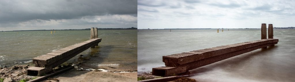 Normale belichting versus lange sluitertijd met filter