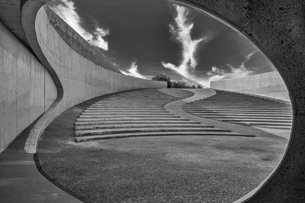 black and white photo at Vroenhoven Bridge, Belgium, with frame in a frame