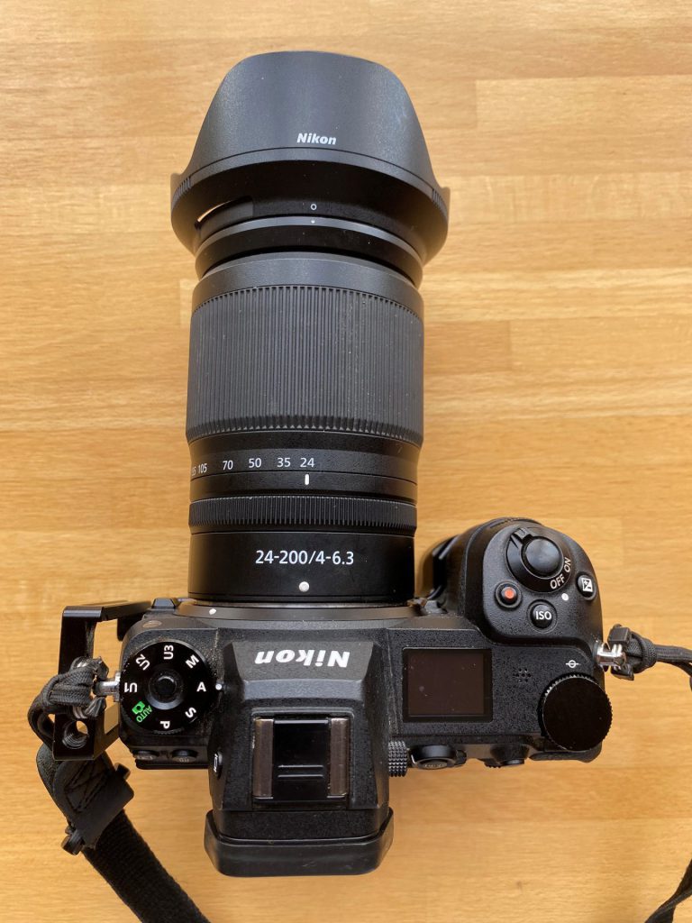 Photo of my mirrorless camera, Nikon Z 7 II, with a versatile travel lens.