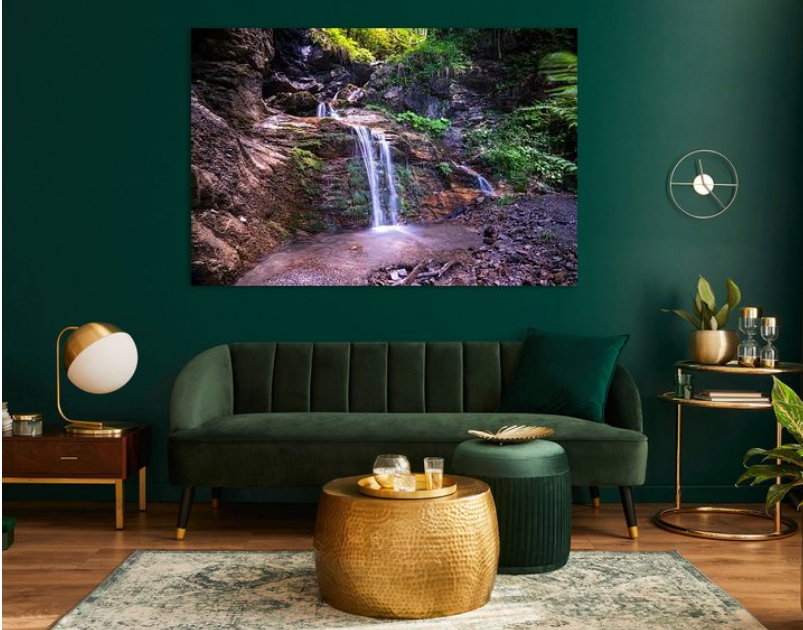 wanddecoratie waterval foto in interieur